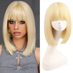White Bob Wigs for Women short white wig with bangs Straight Bob Wigs Synthetic Cosplay Daily Party Wig Halloween Wigs