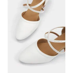 White Faux Leather Dance Shoes with Cross Strap and Buckle – Women's Ballroom and Latin Dance Heels