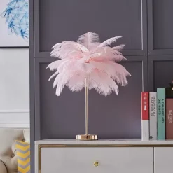 White Feather Table Lamp with Plug in Wire Modern Feather Lamp 3-Light Bedside Table Lamp for Bedroom Nightstand Lamp Desk Night Light in Gold Christmas gift