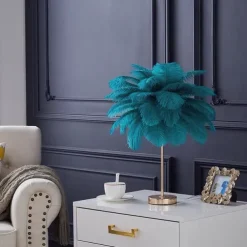 White Feather Table Lamp with Plug in Wire Modern Feather Lamp 3-Light Bedside Table Lamp for Bedroom Nightstand Lamp Desk Night Light in Gold Christmas gift