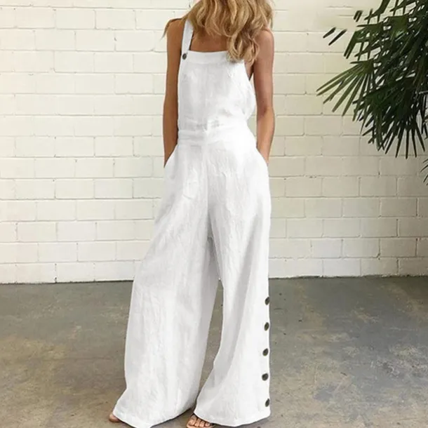White Jumpsuits for Women Rompers Bib Slacks Wide Leg Full Length Pants Weekend Yoga Micro-elastic Plain Comfort Mid Waist Loose White Black Gray Khaki Navy Blue S M L XL XXL