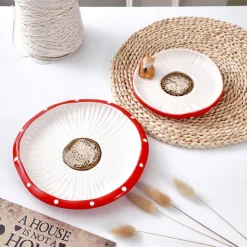 White Polka Dot Red Mushroom-Shaped Tray, Hand-Painted Resin Home Decor, Cute Desktop Organizer Tray for Coffee Mugs, Teacups, and Small Items Storage