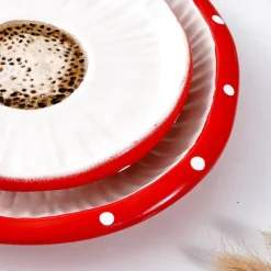 White Polka Dot Red Mushroom-Shaped Tray, Hand-Painted Resin Home Decor, Cute Desktop Organizer Tray for Coffee Mugs, Teacups, and Small Items Storage