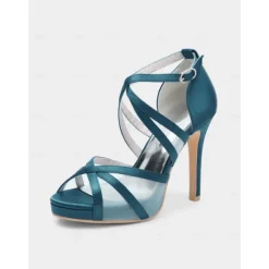 White Satin Bridal High Heel Sandals with Cross Straps - Perfect Wedding Shoes for Brides