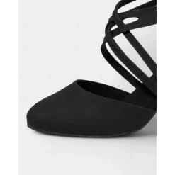 White Satin Dance Shoes with Cross-Strap Design – Mid Heel, Open Toe for Women – Ideal for Weddings, Formal Events, and Dance Competitions