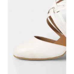 White Satin Dance Shoes with Cross-Strap Design – Mid Heel, Open Toe for Women – Ideal for Weddings, Formal Events, and Dance Competitions