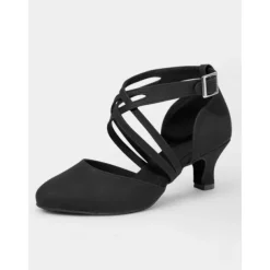 White Satin Dance Shoes with Cross-Strap Design – Mid Heel, Open Toe for Women – Ideal for Weddings, Formal Events, and Dance Competitions