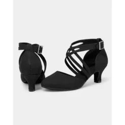 White Satin Dance Shoes with Cross-Strap Design – Mid Heel, Open Toe for Women – Ideal for Weddings, Formal Events, and Dance Competitions