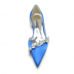 White Satin Flat Wedding Shoes with Pointed Toe and Crystal Floral Embellishment for Bridal Occasions