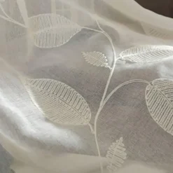 White Sheer Curtains Long Embroidered Semi Transparent Window Screen Leaves Sheer Curtains for Living Room Bedroom