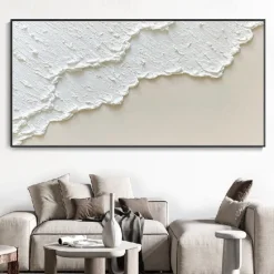 white waves Abstract painting handmade white wall art Horizontal painting art white textured wave painting wall art white Canvas oil painting wall art white abstract ocean wall art painting