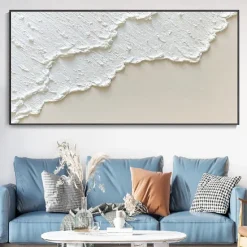 white waves Abstract painting handmade white wall art Horizontal painting art white textured wave painting wall art white Canvas oil painting wall art white abstract ocean wall art painting