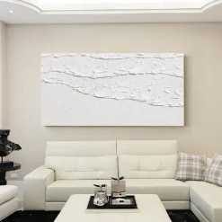 white waves Abstract painting handmade white wall art Horizontal painting art white textured wave painting wall art white Canvas oil painting wall art white abstract ocean wall art painting