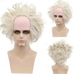 White Wig Men, Short Wavy Bald Wig Messy Mad Scientist Wig Old Man Wig Fluffy Crazy Funny Wig Halloween Wigs