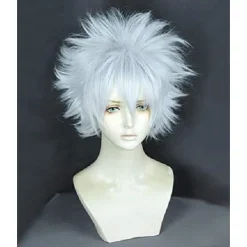 White Wigs for Men Pweincy Killua Cosplay Wig, Short Spiky Layered Silver White Carnival Party Anime Hair
