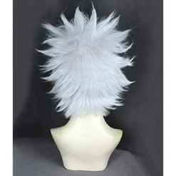 White Wigs for Men Pweincy Killua Cosplay Wig, Short Spiky Layered Silver White Carnival Party Anime Hair