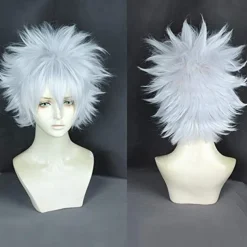White Wigs for Men Pweincy Killua Cosplay Wig, Short Spiky Layered Silver White Carnival Party Anime Hair