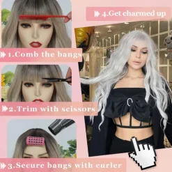 White Wigs with Bangs for Women Long Wavy Synthetic Wig Colorful Wig Hair Heat Resistant Wigs for Cosplay Party Use