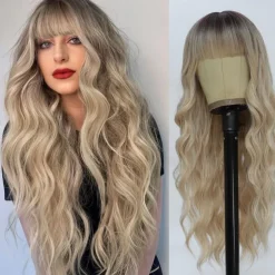 White Wigs with Bangs for Women Long Wavy Synthetic Wig Colorful Wig Hair Heat Resistant Wigs for Cosplay Party Use