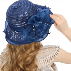 Wide Brim Lace Fascinator Kentucky Derby Hat for Womens Tea Party Fascinators Cap Church Wedding Cap with Flower