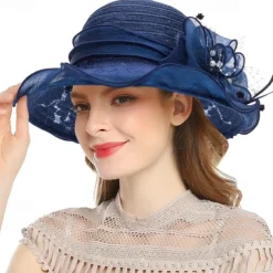 Wide Brim Lace Fascinator Kentucky Derby Hat for Womens Tea Party Fascinators Cap Church Wedding Cap with Flower
