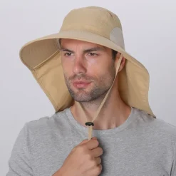 Wide Brim Sun Hat with Neck Flap, UPF50+ Hiking Fishing Hat for Men Women Summer Outdoor Portable Breathable Quick Dry Ultraviolet Resistant Hat Solid Color Black Purple Red Hunting Fishing Climbing