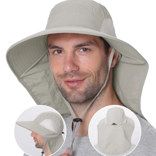 Wide Brim Sun Hat with Neck Flap, UPF50+ Hiking Fishing Hat for Men Women Summer Outdoor Portable Breathable Quick Dry Ultraviolet Resistant Hat Solid Color Black Purple Red Hunting Fishing Climbing