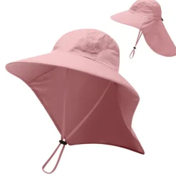 Wide Brim Sun Hat with Neck Flap, UPF50+ Hiking Fishing Hat for Men Women Summer Outdoor Portable Breathable Quick Dry Ultraviolet Resistant Hat Solid Color Black Purple Red Hunting Fishing Climbing
