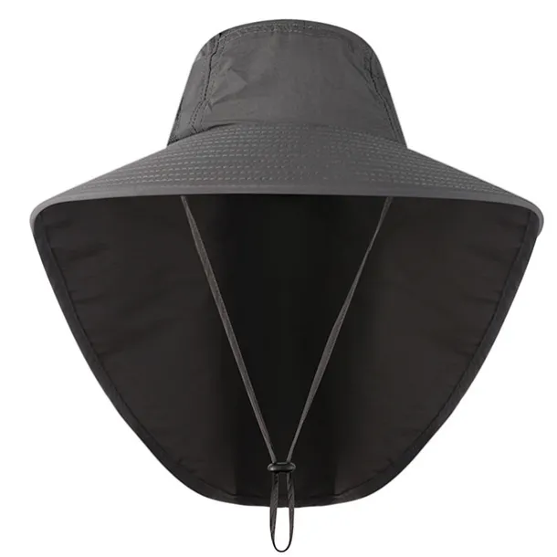 Wide Brim Sun Hat with Neck Flap, UPF50+ Hiking Fishing Hat for Men Women Summer Outdoor Portable Breathable Quick Dry Ultraviolet Resistant Hat Solid Color Black Purple Red Hunting Fishing Climbing