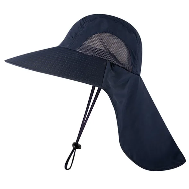 Wide Brim Sun Hat with Neck Flap, UPF50+ Hiking Fishing Hat for Men Women Summer Outdoor Portable Breathable Quick Dry Ultraviolet Resistant Hat Solid Color Black Purple Red Hunting Fishing Climbing