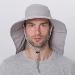 Wide Brim Sun Hat with Neck Flap, UPF50+ Hiking Fishing Hat for Men Women Summer Outdoor Portable Breathable Quick Dry Ultraviolet Resistant Hat Solid Color Black Purple Red Hunting Fishing Climbing