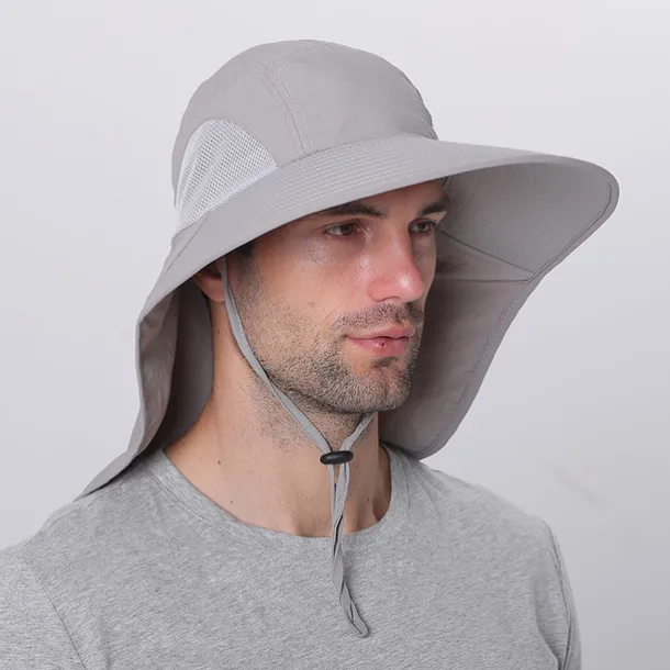 Wide Brim Sun Hat with Neck Flap, UPF50+ Hiking Fishing Hat for Men Women Summer Outdoor Portable Breathable Quick Dry Ultraviolet Resistant Hat Solid Color Black Purple Red Hunting Fishing Climbing