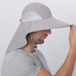 Wide Brim Sun Hat with Neck Flap, UPF50+ Hiking Fishing Hat for Men Women Summer Outdoor Portable Breathable Quick Dry Ultraviolet Resistant Hat Solid Color Black Purple Red Hunting Fishing Climbing
