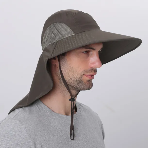 Wide Brim Sun Hat with Neck Flap, UPF50+ Hiking Fishing Hat for Men Women Summer Outdoor Portable Breathable Quick Dry Ultraviolet Resistant Hat Solid Color Black Purple Red Hunting Fishing Climbing