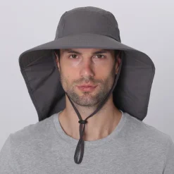 Wide Brim Sun Hat with Neck Flap, UPF50+ Hiking Fishing Hat for Men Women Summer Outdoor Portable Breathable Quick Dry Ultraviolet Resistant Hat Solid Color Black Purple Red Hunting Fishing Climbing