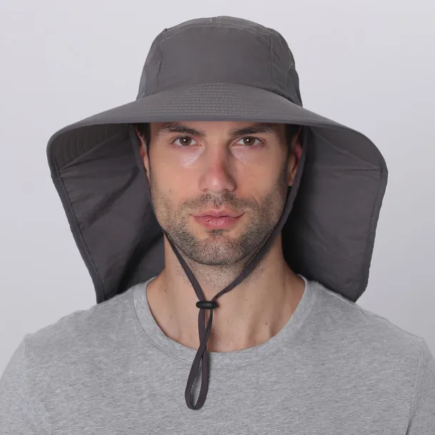 Wide Brim Sun Hat with Neck Flap, UPF50+ Hiking Fishing Hat for Men Women Summer Outdoor Portable Breathable Quick Dry Ultraviolet Resistant Hat Solid Color Black Purple Red Hunting Fishing Climbing