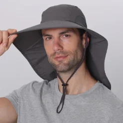 Wide Brim Sun Hat with Neck Flap, UPF50+ Hiking Fishing Hat for Men Women Summer Outdoor Portable Breathable Quick Dry Ultraviolet Resistant Hat Solid Color Black Purple Red Hunting Fishing Climbing