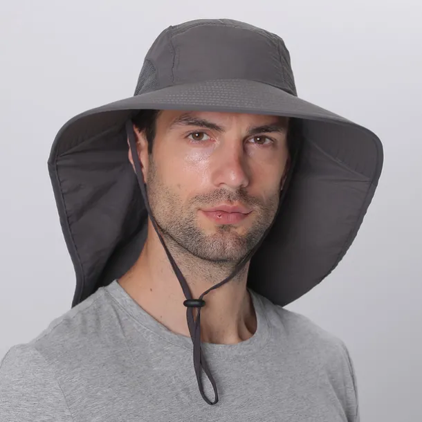 Wide Brim Sun Hat with Neck Flap, UPF50+ Hiking Fishing Hat for Men Women Summer Outdoor Portable Breathable Quick Dry Ultraviolet Resistant Hat Solid Color Black Purple Red Hunting Fishing Climbing