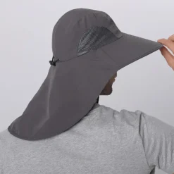 Wide Brim Sun Hat with Neck Flap, UPF50+ Hiking Fishing Hat for Men Women Summer Outdoor Portable Breathable Quick Dry Ultraviolet Resistant Hat Solid Color Black Purple Red Hunting Fishing Climbing