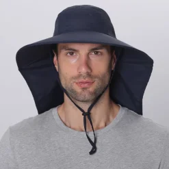 Wide Brim Sun Hat with Neck Flap, UPF50+ Hiking Fishing Hat for Men Women Summer Outdoor Portable Breathable Quick Dry Ultraviolet Resistant Hat Solid Color Black Purple Red Hunting Fishing Climbing