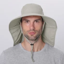 Wide Brim Sun Hat with Neck Flap, UPF50+ Hiking Fishing Hat for Men Women Summer Outdoor Portable Breathable Quick Dry Ultraviolet Resistant Hat Solid Color Black Purple Red Hunting Fishing Climbing
