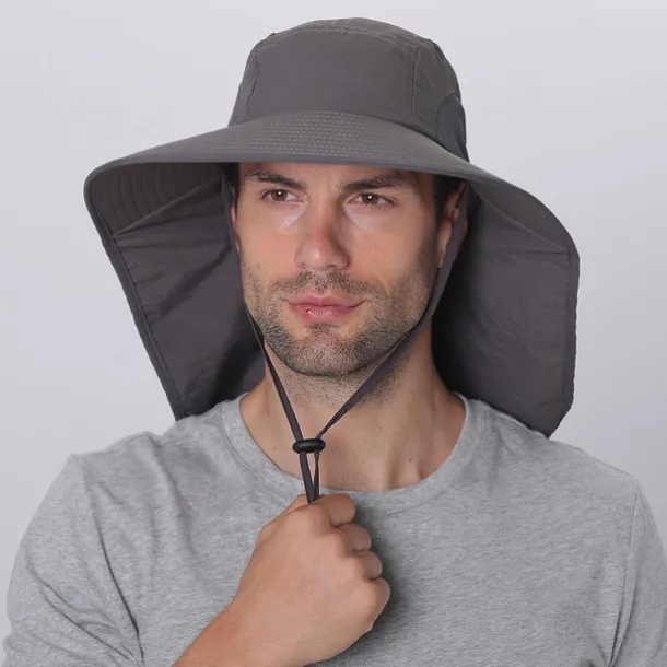 Wide Brim Sun Hat with Neck Flap, UPF50+ Hiking Fishing Hat for Men Women Summer Outdoor Portable Breathable Quick Dry Ultraviolet Resistant Hat Solid Color Black Purple Red Hunting Fishing Climbing