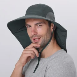 Wide Brim Sun Hat with Neck Flap, UPF50+ Hiking Fishing Hat for Men Women Summer Outdoor Portable Breathable Quick Dry Ultraviolet Resistant Hat Solid Color Black Purple Red Hunting Fishing Climbing