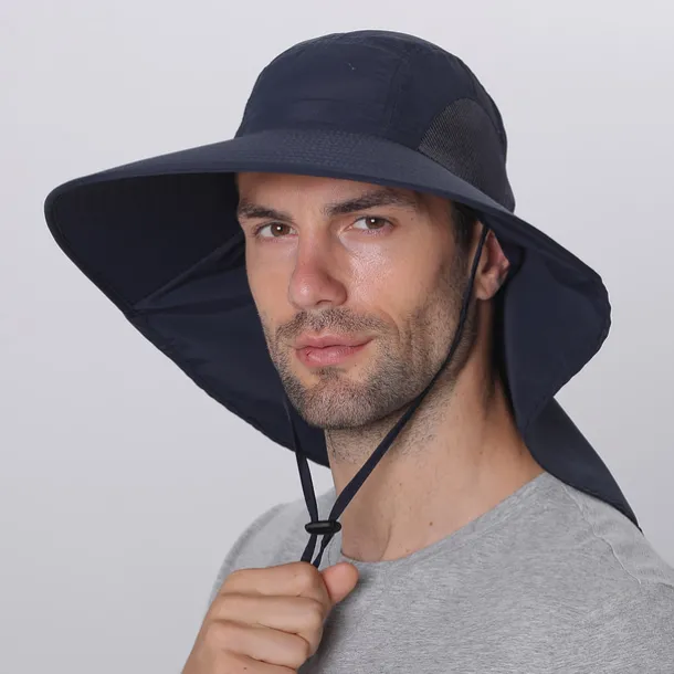 Wide Brim Sun Hat with Neck Flap, UPF50+ Hiking Fishing Hat for Men Women Summer Outdoor Portable Breathable Quick Dry Ultraviolet Resistant Hat Solid Color Black Purple Red Hunting Fishing Climbing