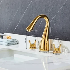 Widespread Bathroom Sink Mixer Faucet, 3 Hole 2 Crystal Handle Traditional Basin Taps Deck Mounted with Hot and Cold Hose, Vessel Water Tap
