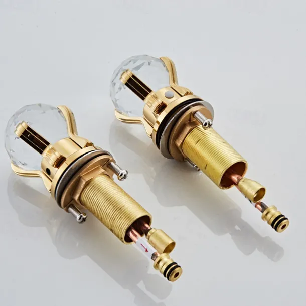 Widespread Bathroom Sink Mixer Faucet, 3 Hole 2 Crystal Handle Traditional Basin Taps Deck Mounted with Hot and Cold Hose, Vessel Water Tap