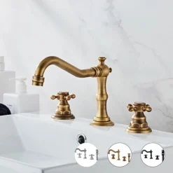 Widespread Bathroom Sink Faucet,Two Handle Three Holes, Brass ORB Bathroom Sink Faucet Contain with Supply Lines and Drain Plug and Hot/Cold Switch