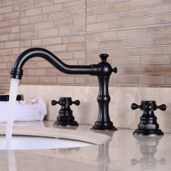 Widespread Bathroom Sink Faucet,Two Handle Three Holes, Brass ORB Bathroom Sink Faucet Contain with Supply Lines and Drain Plug and Hot/Cold Switch