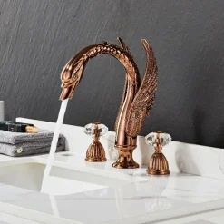 Widespread Bathroom Sink Mixer Faucet, 2 Handle 3 Holes Basin Taps Swan Noble Luxury Golden and Oil-rubbed Bronze Bath Taps