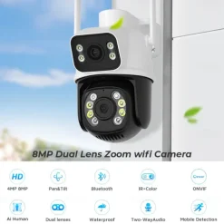 Wifi Camera Outdoor Night Vision Dual Screen Human Detection 3MP Security Protection CCTV Surveillance IP Camera
